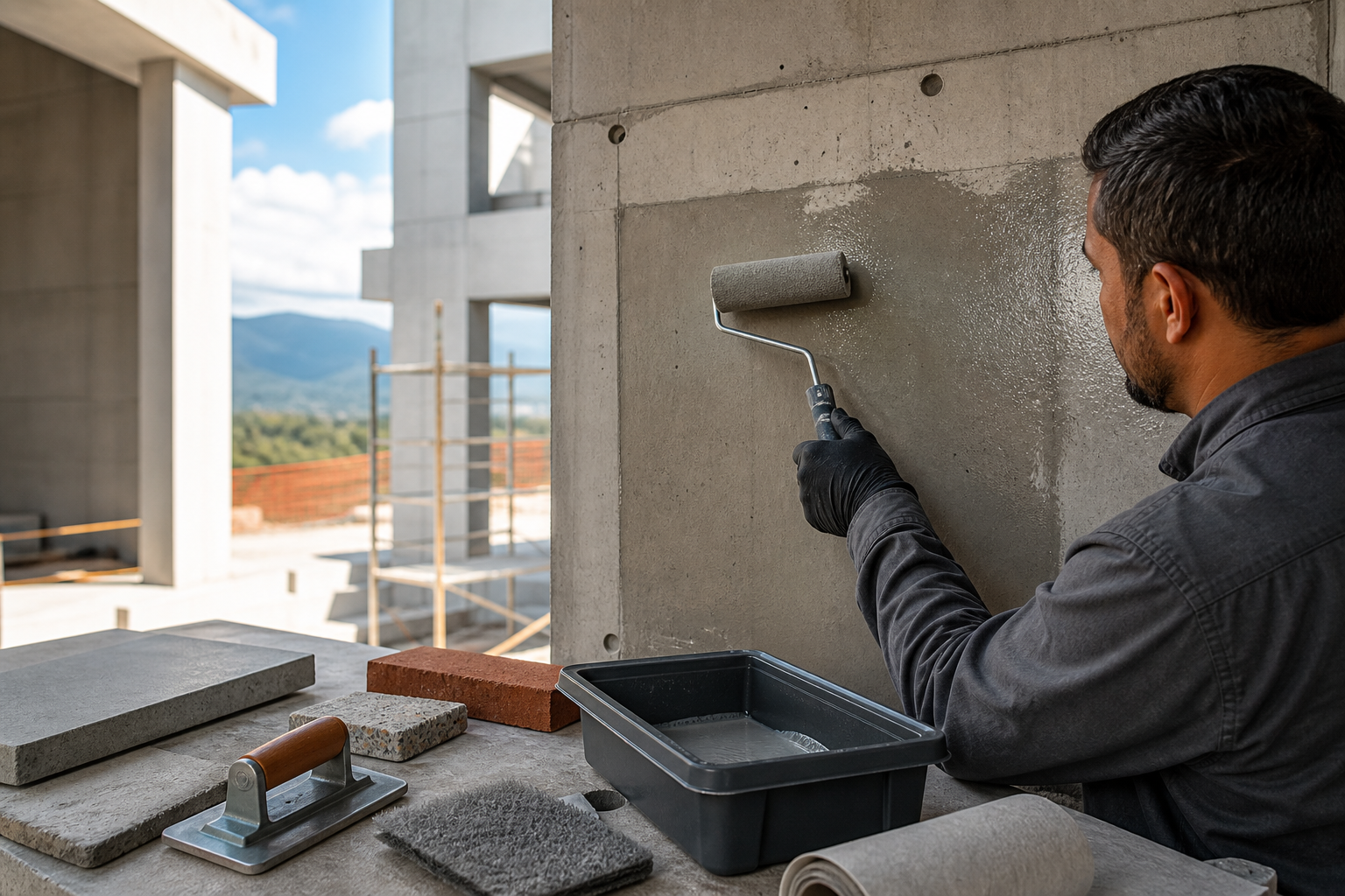 Aplicación profesional en superficie de concreto